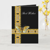 カードデコ金ゴールドバタフライ最高のウィズ誕生日 カード (黄色い花)