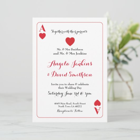 カードパーティーの招待を遊ぶハートの結婚式のエース 招待状 (スタンド正面)