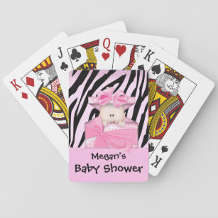 カードピンクの白を遊ぶシマウマのベビーシャワー トランプ