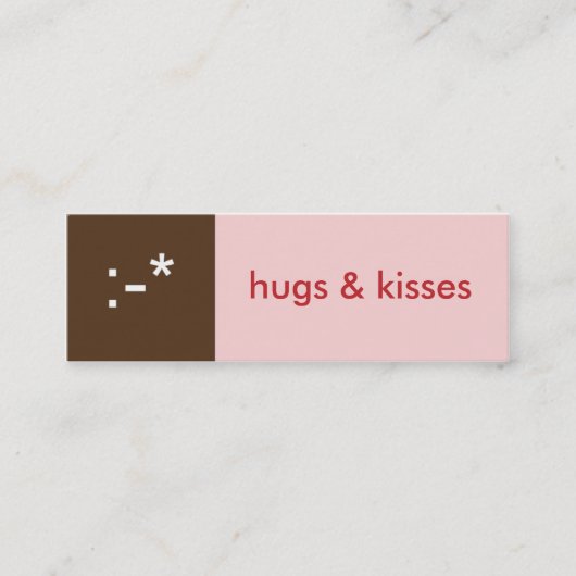 カードピンクの茶色の抱擁キスの顔文字メッセージをもてあそんで下さい スキニー名刺 (正面)
