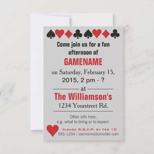 カードプレーヤーのカスタムの招待状 招待状 (裏面)