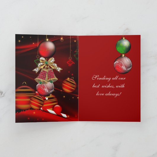 カードメリークリスマスレッドグリーンクリスマスベルズボール シーズンカード (内部)