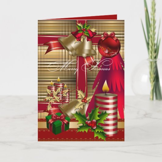 カードメリークリスマスレッドグリーン金ゴールドクリスマス シーズンカード (正面)