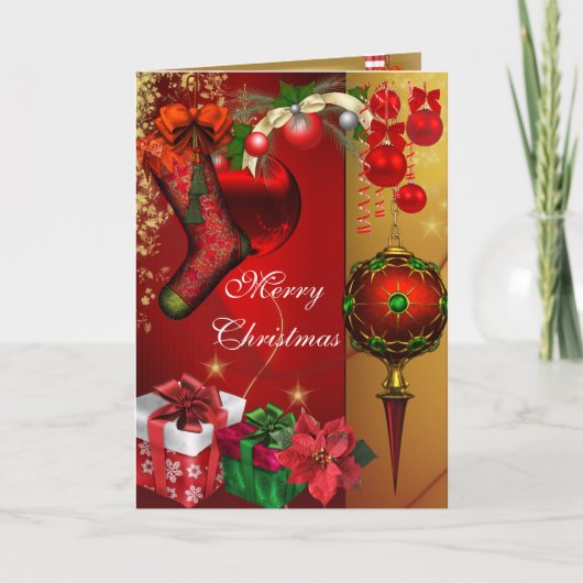 カードメリークリスマス金ゴールドレッドホワイトクリスマス シーズンカード (正面)
