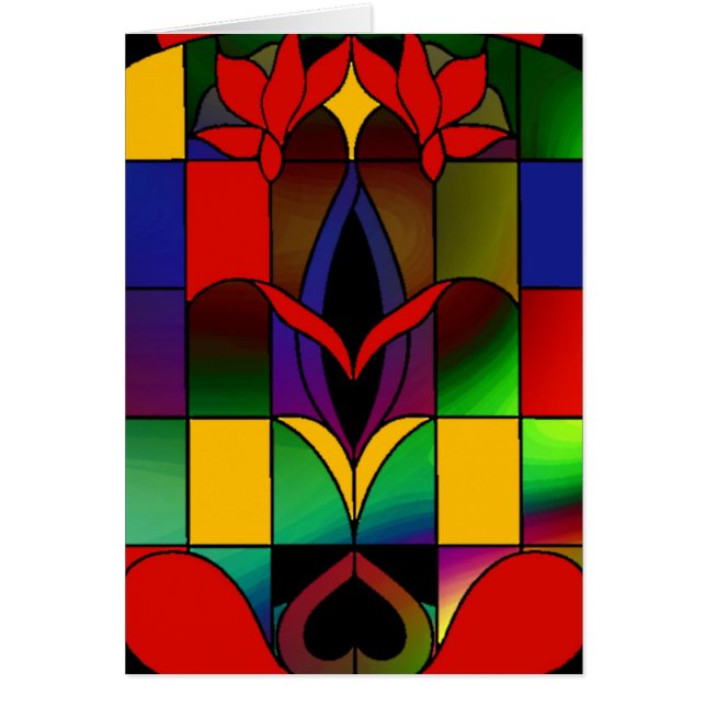 カードヴィンテージアートステンドグラス窓レッド (正面)