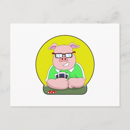 カード付きトランプのポーカーで豚 ポストカード (正面)