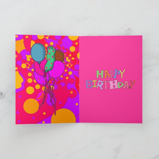 カード子供の女の子のハッピーバースデーの女の子のケーキの気球 カード (内部)