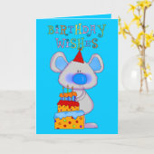 カード子供の男の子のハッピーバースデーの願いのマウスのケーキ カード (黄色い花)