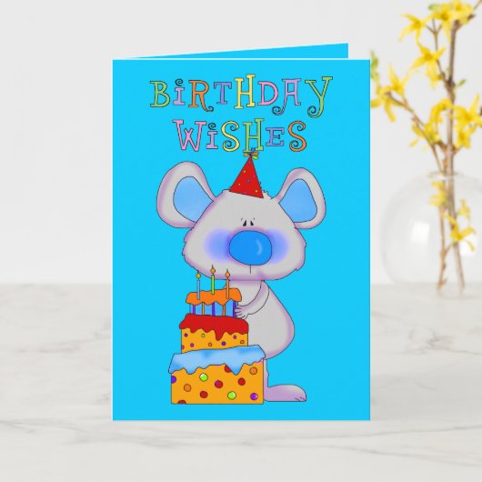 カード子供の男の子のハッピーバースデーの願いのマウスのケーキ カード (黄色い花)