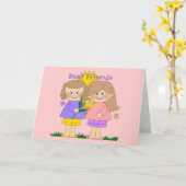 カード子供2の親友の女の子2のピンク カード (黄色い花)