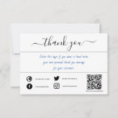 カード書を挿入した手のソーシャルQRコード。 サンキューカード (正面)