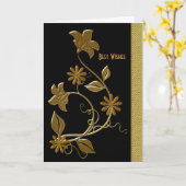 カード最高のウィズ誕生日ブラック金ゴールドフローラ カード (黄色い花)