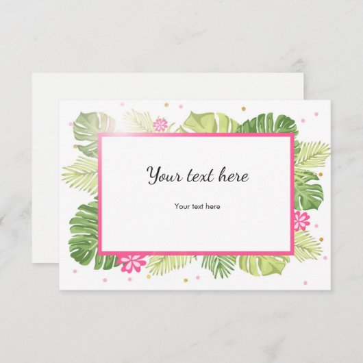 カード熱帯ピンクの金ゴールドのハワイのシュロの葉を挿入して下さい エンクロージャーカード (正面/裏面)