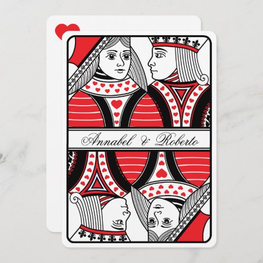 カード結婚式を遊ぶハートの王そして女王 招待状 (正面/裏面)