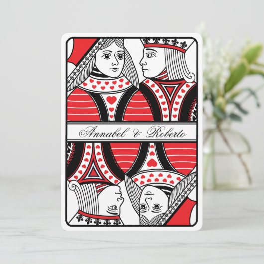 カード結婚式を遊ぶハートの王そして女王 招待状 (スタンド正面)