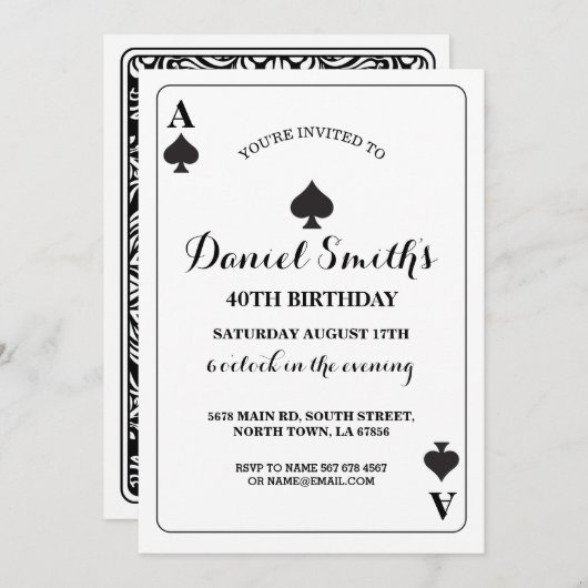 カード誕生日のエースのベガスの招待状を遊ぶスペード 招待状 (正面/裏面)