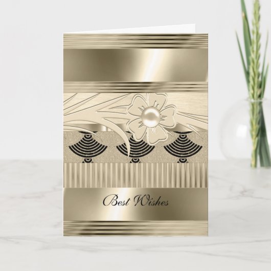 カード誕生日ライトフローラ金ゴールドアールデコ カード (正面)