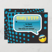 カード青いEMOJIのバーのバルミツワーの幸せな応答 出欠カード (正面/裏面)