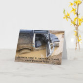 カード4x4オフローダージープが泥の中に付着 カード (黄色い花)