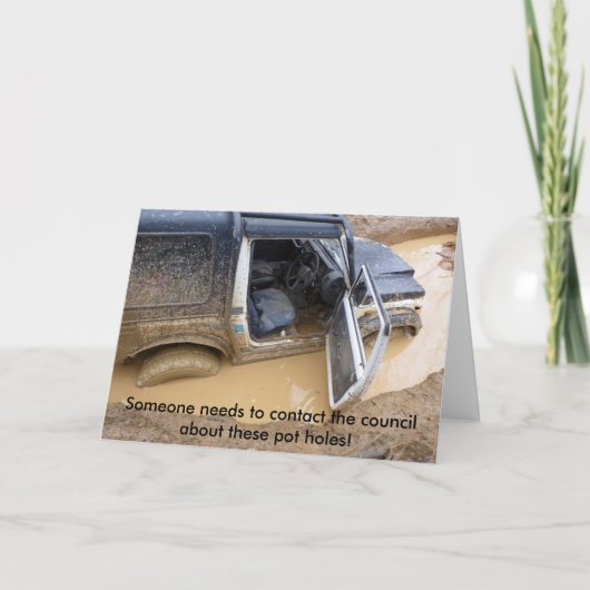 カード4x4オフローダージープが泥の中に付着 カード (正面)