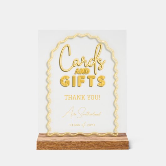 カード&ギフトウェーブイエローネオン卒業パーティー アクリルサイン (正面)