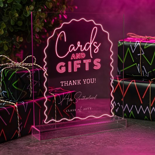 カード&ギフトウェーブピンクネオン卒業パーティー アクリルサイン