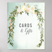 カード&ギフトグリーンホワイトローズベビー散水シャワー ポスター (正面)