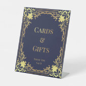 カード&ギフトネイビーブルーフェイク金ゴールドヴィンテージウェディング 台座サイン (正面)