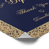 カード&ギフトネイビーブルー金ゴールドバラエレガントな結婚式 ポスター (角)