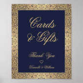 カード&ギフトネイビーブルー金ゴールドバラエレガントな結婚式 ポスター (正面)