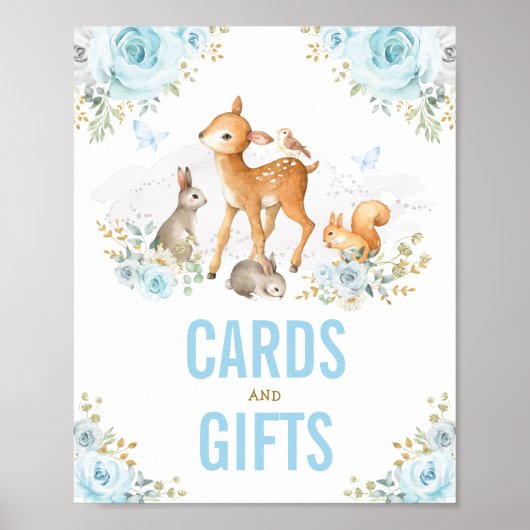 カード&ギフトパステルブルーフローラウッドランドアニマルズ ポスター (正面)