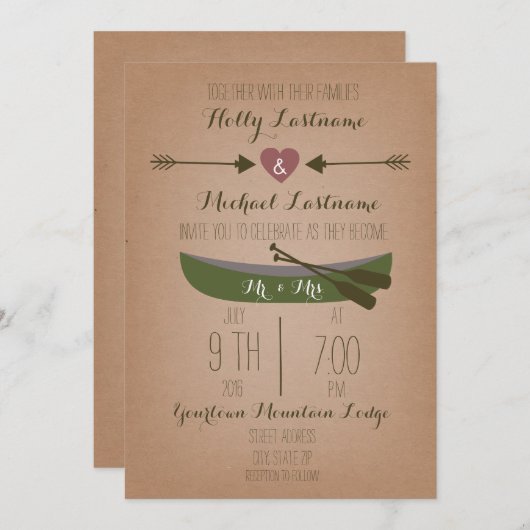 カード・ストック刺激を受けたなカヌー + 招待を結婚する矢 招待状 (正面/裏面)