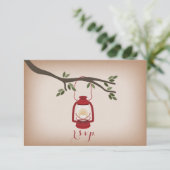 カード・ストック刺激を受けたな赤のキャンプのランタンRSVP 出欠カード (スタンド正面)