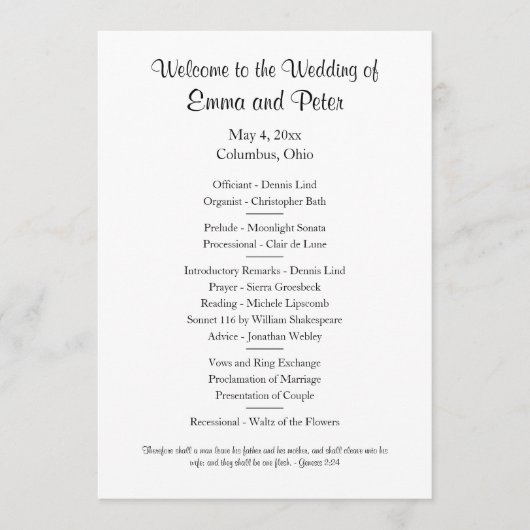 カード/ダウンシンプルロード可能な片面結婚式 プログラム (正面)