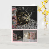 カード-テディー・ベアの本および茶 カード (黄色い花)