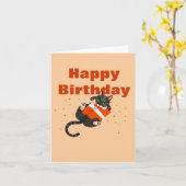 カード「ハッピー・バースデー」の猫のイラスト カード (黄色い花)