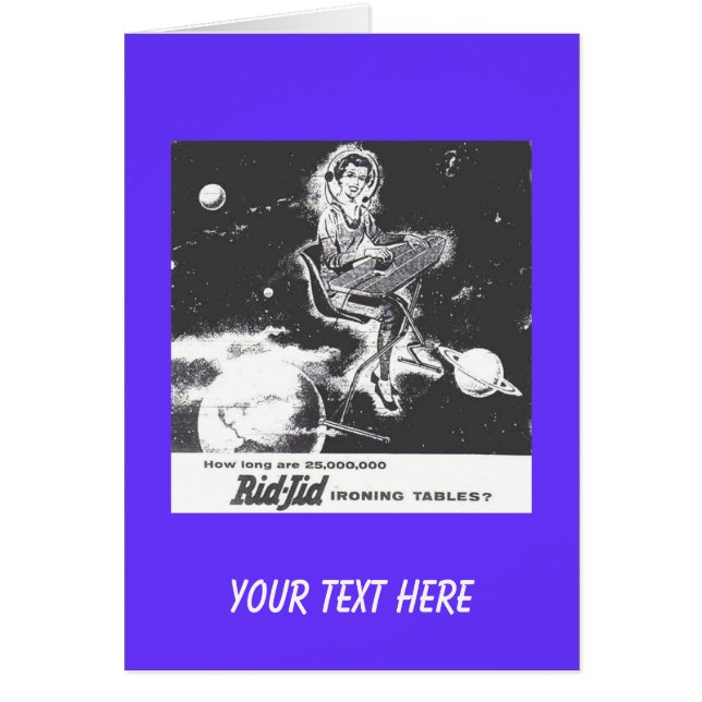カード-レトロの50年代のアイロン台の広告 (正面)