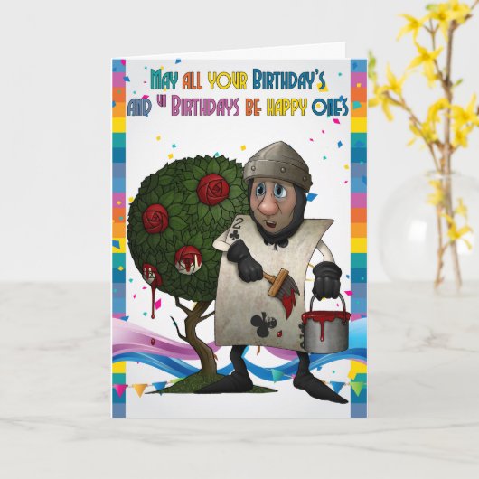 カード、不思議の国の誕生日を遊んでいる絵画のバラ カード (黄色い花)