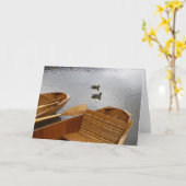 カード – 列のボートとアヒル (黄色い花)