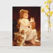 カード: 子猫と遊ぶ カード (黄色い花)