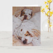 カード-心地よい- 2匹のClumberスパニエル犬 カード (黄色い花)