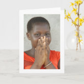 カード、"朱色の服の女の子" カード (黄色い花)