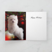 カード 白い子犬 花 "ハッピー・ホリデー" (内部)