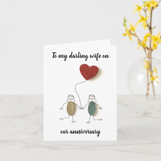 カード – 私たちの記念日に私の愛する妻 (黄色い花)