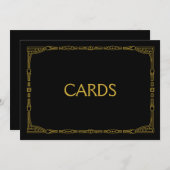 「カード」金ゴールドアールデコ結婚スタイルのサイン 招待状 (正面/裏面)