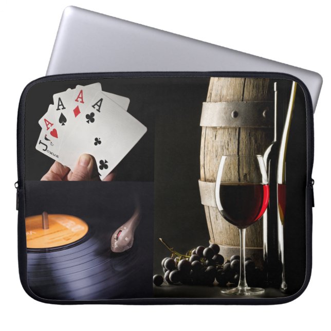 カード、音楽&ワインまたはあなたの写真のカスタム袖 ラップトップスリーブ (正面)