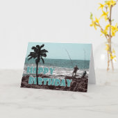 カード – 魚釣り&アングラーズ誕生日 (黄色い花)