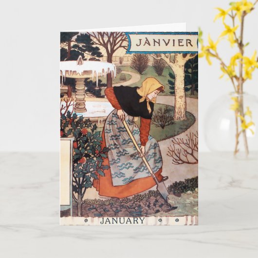 カード: 1月の月 - 1月 カード (黄色い花)