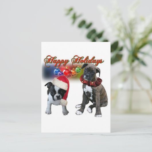 カード: BTとボクサーの子犬からのハッピーホリデー シーズンポストカード (スタンド正面)