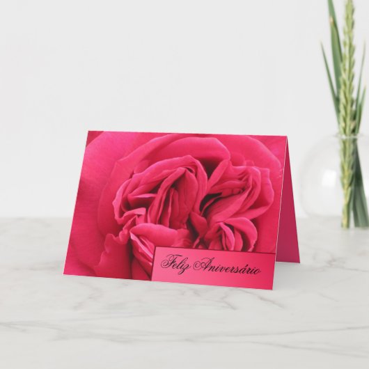 カード: Feliz Aniversário -ピンクのバラ カード (正面)